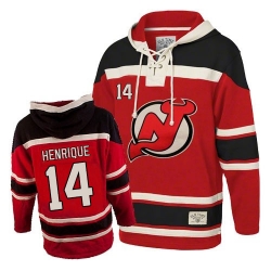 Adam Henrique New Jersey Devils Authentic Red Old Time Hockey Sawyer Hooded Sweatshirt