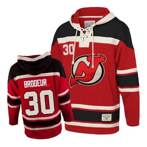 Martin Brodeur Youth New Jersey Devils Premier Red Old Time Hockey Sawyer Hooded Sweatshirt