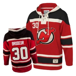 Martin Brodeur New Jersey Devils Premier Red Old Time Hockey Sawyer Hooded Sweatshirt