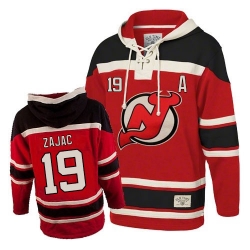 Travis Zajac New Jersey Devils Authentic Red Old Time Hockey Sawyer Hooded Sweatshirt