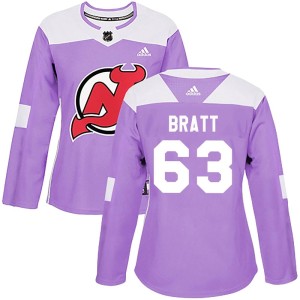 Jesper Bratt Women's Adidas New Jersey Devils Authentic Purple Fights Cancer Practice Jersey