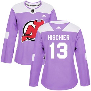 Nico Hischier Women's Adidas New Jersey Devils Authentic Purple Fights Cancer Practice Jersey