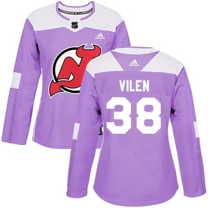 Topias Vilen Women's Adidas New Jersey Devils Authentic Purple Fights Cancer Practice Jersey