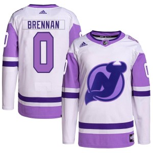 Tyler Brennan Men's Adidas New Jersey Devils Authentic White/Purple Hockey Fights Cancer Primegreen Jersey