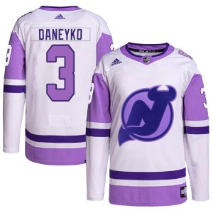 Ken Daneyko Men's Adidas New Jersey Devils Authentic White/Purple Hockey Fights Cancer Primegreen Jersey