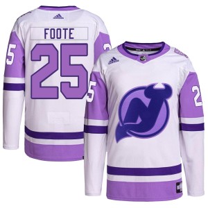 Nolan Foote Men's Adidas New Jersey Devils Authentic White/Purple Hockey Fights Cancer Primegreen Jersey