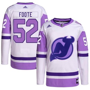 Cal Foote Men's Adidas New Jersey Devils Authentic White/Purple Hockey Fights Cancer Primegreen Jersey