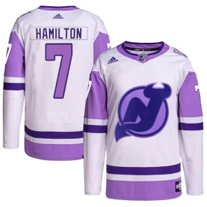 Dougie Hamilton Men's Adidas New Jersey Devils Authentic White/Purple Hockey Fights Cancer Primegreen Jersey