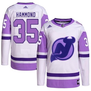 Andrew Hammond Men's Adidas New Jersey Devils Authentic White/Purple Hockey Fights Cancer Primegreen Jersey