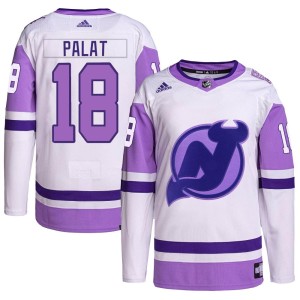 Ondrej Palat Men's Adidas New Jersey Devils Authentic White/Purple Hockey Fights Cancer Primegreen Jersey