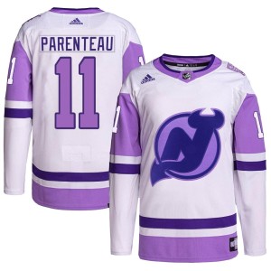 P. A. Parenteau Men's Adidas New Jersey Devils Authentic White/Purple Hockey Fights Cancer Primegreen Jersey