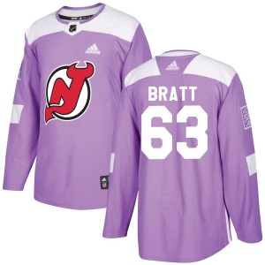 Jesper Bratt Youth Adidas New Jersey Devils Authentic Purple Fights Cancer Practice Jersey