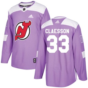 Fredrik Claesson Men's Adidas New Jersey Devils Authentic Purple ized Fights Cancer Practice Jersey