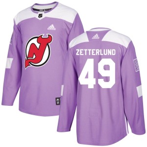 Fabian Zetterlund Men's Adidas New Jersey Devils Authentic Purple Fights Cancer Practice Jersey