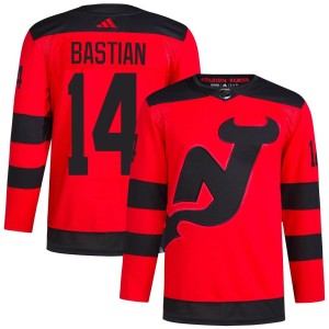 Nathan Bastian Men's Adidas New Jersey Devils Authentic Red 2024 Stadium Series Primegreen Jersey