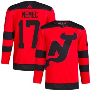 Simon Nemec Men's Adidas New Jersey Devils Authentic Red 2024 Stadium Series Primegreen Jersey