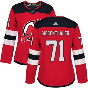 Jonas Siegenthaler Women's Adidas New Jersey Devils Authentic Red Home Jersey