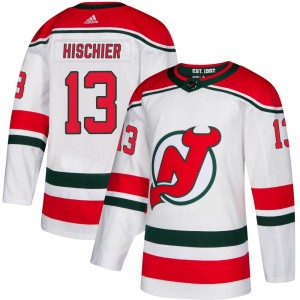 Nico Hischier Men's Adidas New Jersey Devils Authentic White Alternate Jersey