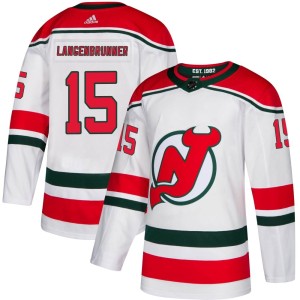 Jamie Langenbrunner Men's Adidas New Jersey Devils Authentic White Alternate Jersey