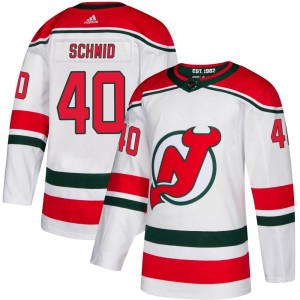 Akira Schmid Men's Adidas New Jersey Devils Authentic White Alternate Jersey