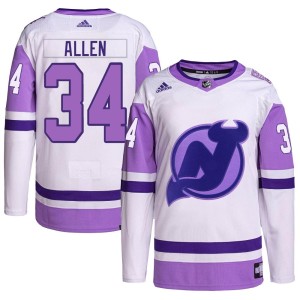 Jake Allen Youth Adidas New Jersey Devils Authentic White/Purple Hockey Fights Cancer Primegreen Jersey