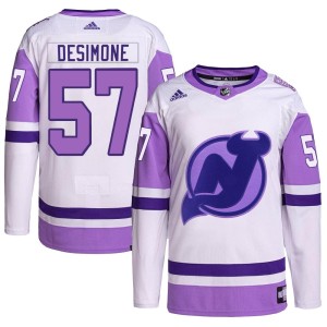 Nick DeSimone Youth Adidas New Jersey Devils Authentic White/Purple Hockey Fights Cancer Primegreen Jersey