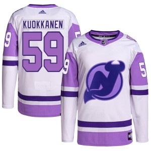 Janne Kuokkanen Youth Adidas New Jersey Devils Authentic White/Purple Hockey Fights Cancer Primegreen Jersey