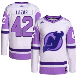 Curtis Lazar Youth Adidas New Jersey Devils Authentic White/Purple Hockey Fights Cancer Primegreen Jersey