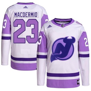 Kurtis MacDermid Youth Adidas New Jersey Devils Authentic White/Purple Hockey Fights Cancer Primegreen Jersey