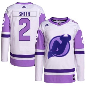 Brendan Smith Youth Adidas New Jersey Devils Authentic White/Purple Hockey Fights Cancer Primegreen Jersey