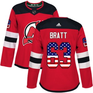 Jesper Bratt Women's Adidas New Jersey Devils Authentic Red USA Flag Fashion Jersey