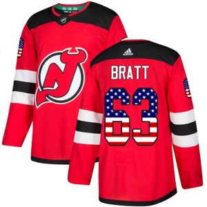 Jesper Bratt Youth Adidas New Jersey Devils Authentic Red USA Flag Fashion Jersey