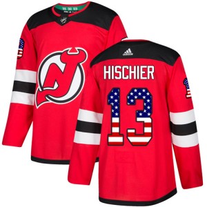 Nico Hischier Men's Adidas New Jersey Devils Authentic Red USA Flag Fashion Jersey
