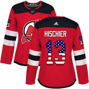 Nico Hischier Women's Adidas New Jersey Devils Authentic Red USA Flag Fashion Jersey
