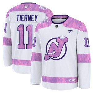 Chris Tierney Men's Fanatics New Jersey Devils Premium White 2024 Hockey Fights Cancer Practice Jersey