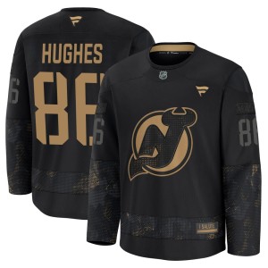 Jack Hughes Youth Fanatics New Jersey Devils Premium Black 2024 Military Appreciation Practice Jersey