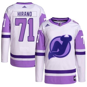 Yushiroh Hirano Men's Adidas New Jersey Devils Authentic White/Purple Hockey Fights Cancer Primegreen Jersey