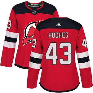 Luke Hughes Women's Adidas New Jersey Devils Authentic Red Home Jersey