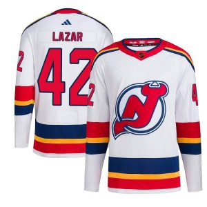 Curtis Lazar Men's Adidas New Jersey Devils Authentic White Reverse Retro 2.0 Jersey